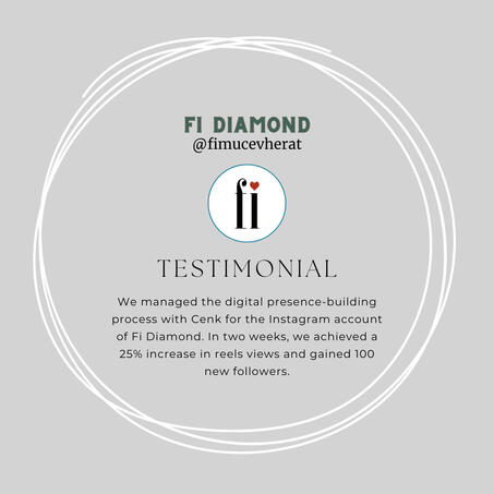 Instagram account growth testimonial: 25% increase in reels views and 100 new followers achieved in just two weeks.